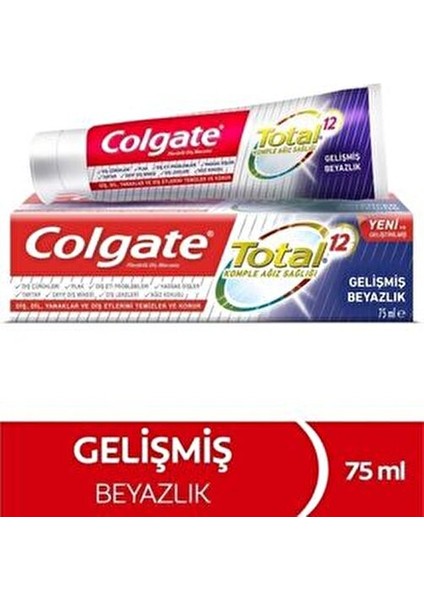 Total Gelişmiş Beyazlatıcı Diş Macunu 75 ml Taze Nane Aroması ile Ağız Bakımı