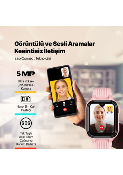 Kidi Pro AMOLED Ekranlı GPS 4G Sim Kartlı Akıllı Çocuk Saati Pembe 2KSW03