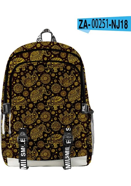 Harajuku Popüler Hint Dlephant Öğrenci Okul Çantaları Unisex 3D Baskı Oxford Su Geçirmez Defter Çok Fonksiyonlu Seyahat Sırt Çantaları Renk: Clear (Yurt Dışından)