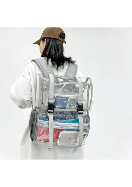 Şeffaf Pvc Kadınlar Sırt Çantası Düz Renkli Gündelik Açık Su Geçirmez Öğrenci Okul Çantaları Moda Seyahat Sırt Çantası Erkekler Için Womolor: Gri (Yurt Dışından)