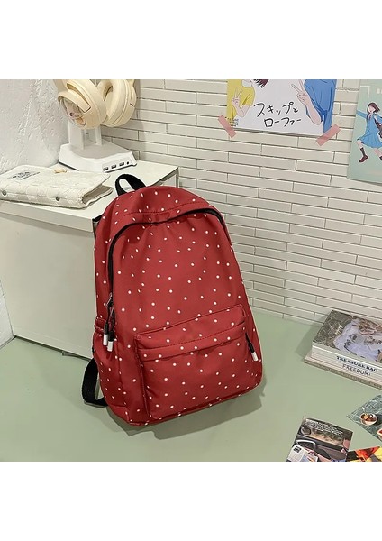 Çanta Su Geçirmez Teenage Bookbag Naylon Rucksack Moda Yüksek Kapasite Sırt Çantası Kadın Omuz Çantası Lise Okul Çantası Blackcolor: Kırmızı (Yurt Dışından)