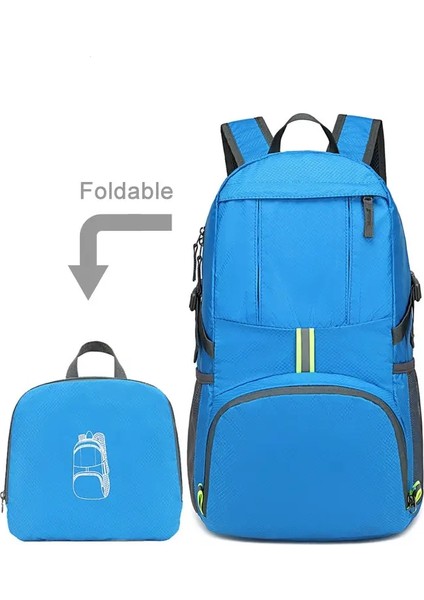 35L Katlanabilir Sırt Çantası Hafif Açık Depolama Sırt Çantası Baskı Katı Kamp Dağ Çantası Torba Su Geçirmez Seyahat Sırt Çantaları Renk: Sky Mavisi (Yurt Dışından)