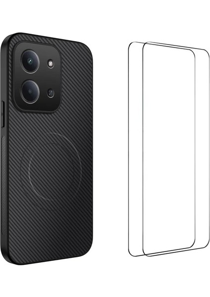 Xiaomi Redmi 15C 4g Manyetik Kılıf Karbon Fiber Doku Pc Tpu Telefon Kılıfı 2 Adet Ekran Filmi ile (Yurt Dışından)