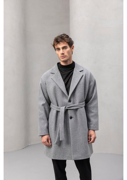 Carlo Oversize Kaşe Kumaş Fileto Cepli Kışlık Erkek Kaban - Gri fiyatları