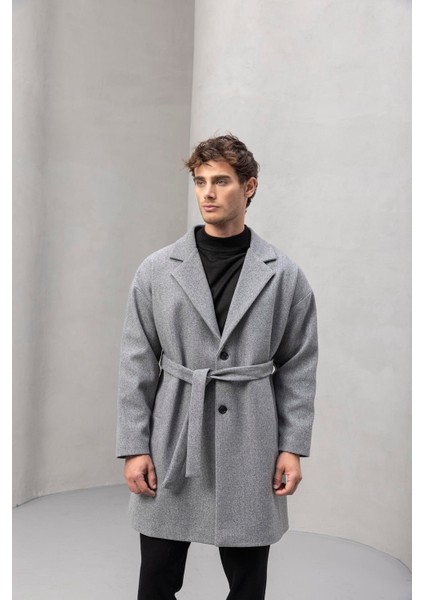 Carlo Oversize Kaşe Kumaş Fileto Cepli Kışlık Erkek Kaban - Gri fırsatları