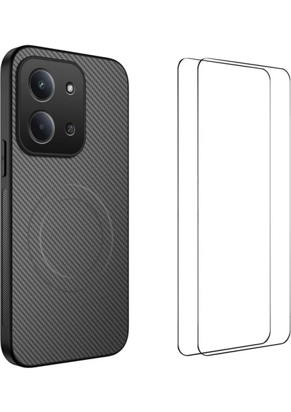 Xiaomi Redmi 15C 4g Manyetik Kılıf Karbon Fiber Doku Pc Tpu Telefon Kılıfı 2 Adet Ekran Filmi ile (Yurt Dışından)