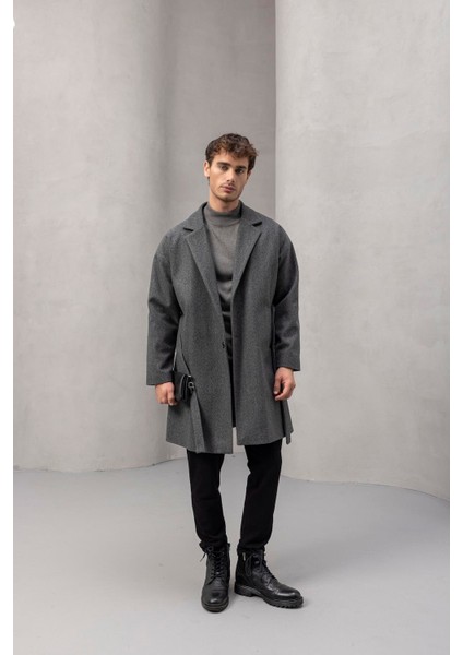 Carlo Oversize Kaşe Kumaş Fileto Cepli Kışlık Erkek Kaban - Füme fiyatları