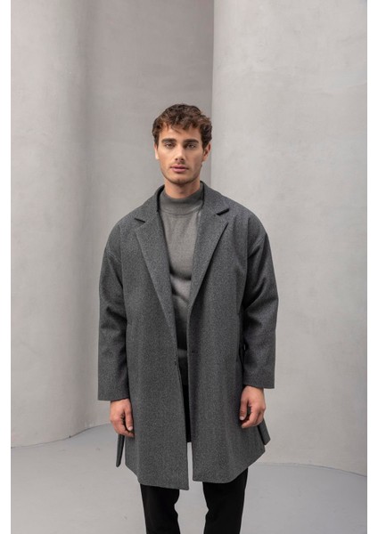 Carlo Oversize Kaşe Kumaş Fileto Cepli Kışlık Erkek Kaban - Füme modelleri