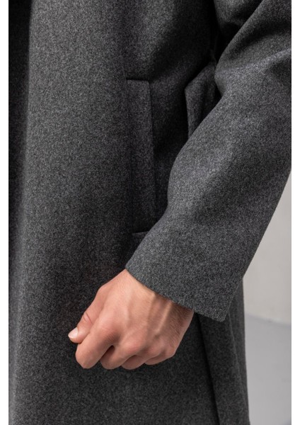 Carlo Oversize Kaşe Kumaş Fileto Cepli Kışlık Erkek Kaban - Füme indirimleri