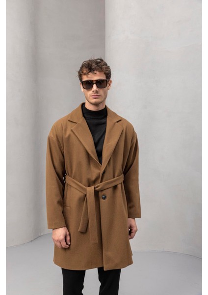 Carlo Oversize Kaşe Kumaş Yan Cepli Kışlık Erkek Kaban - Camel fiyatları