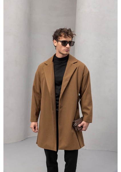 Carlo Oversize Kaşe Kumaş Yan Cepli Kışlık Erkek Kaban - Camel fırsatları