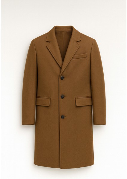 Visconti Kaşe Kumaş Fileto Cepli Uzun Erkek Kaban - Camel