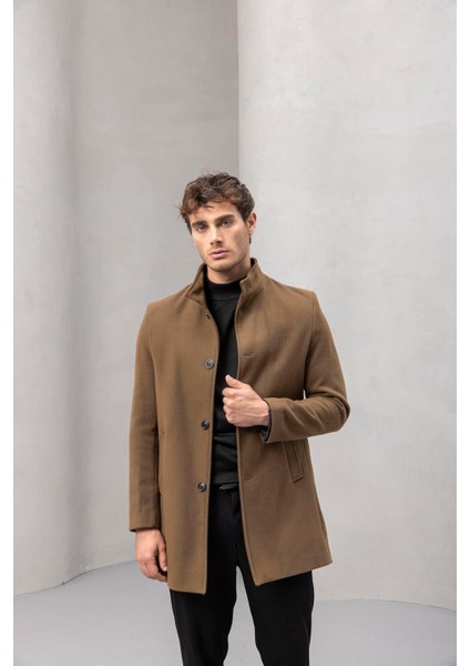 Bertolucci Dik Yaka Fit Kalıp Fileto Cepli Erkek Kaşe Kaban - Camel fırsatları