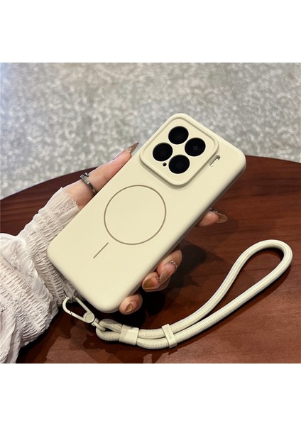 Xiaomi 15 Yumuşak Cilt Dokunuşlu Sıvı Silikon + Bilek Kayışlı Magsafe Uyumlu Pc Telefon Kılıfı (Yurt Dışından)