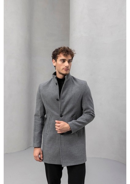 Bertolucci Dik Yaka Fit Kalıp Fileto Cepli Erkek Kaşe Kaban - Gri indirimleri