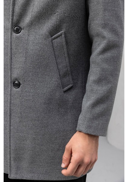 Bertolucci Dik Yaka Fit Kalıp Fileto Cepli Erkek Kaşe Kaban - Gri