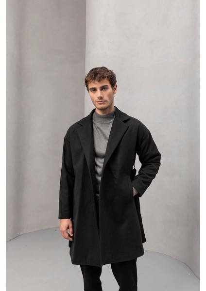 Carlo Oversize Kaşe Kumaş Yan Cepli Kışlık Erkek Kaban - Siyah fiyatları