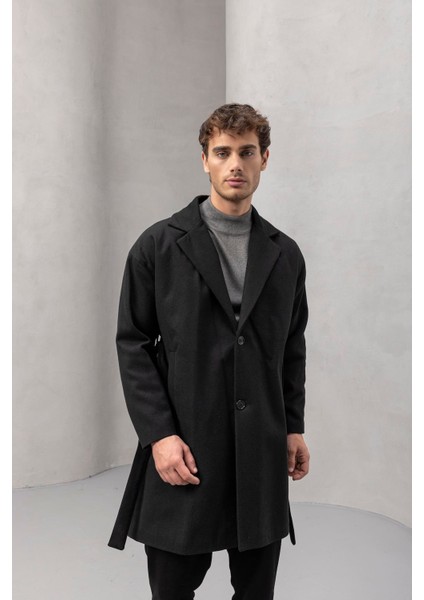 Carlo Oversize Kaşe Kumaş Yan Cepli Kışlık Erkek Kaban - Siyah modelleri