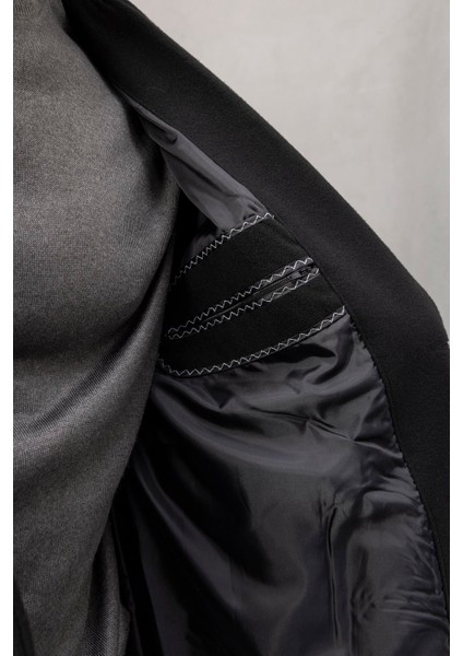 Carlo Oversize Kaşe Kumaş Yan Cepli Kışlık Erkek Kaban - Siyah fırsatları