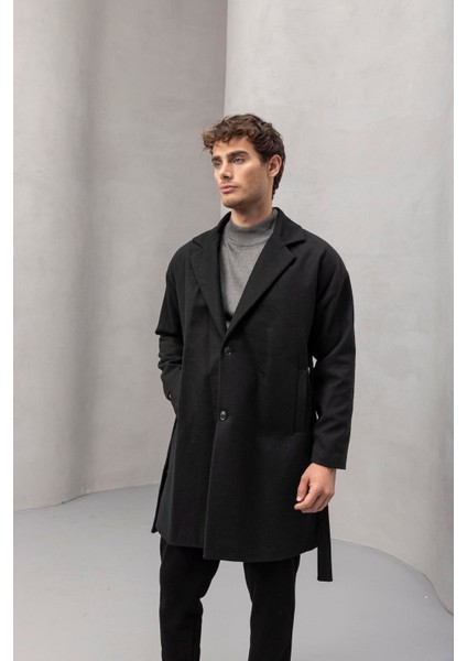 Carlo Oversize Kaşe Kumaş Yan Cepli Kışlık Erkek Kaban - Siyah indirimleri