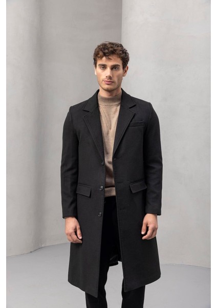 Visconti Kaşe Kumaş Yan Cepli Uzun Erkek Kaban - Siyah fiyatları
