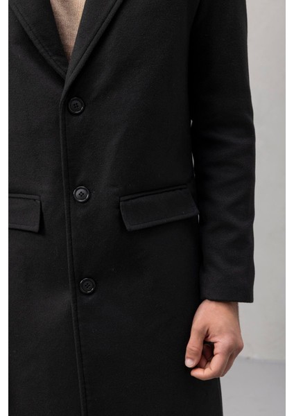 Visconti Kaşe Kumaş Yan Cepli Uzun Erkek Kaban - Siyah modelleri