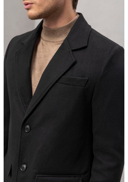 Visconti Kaşe Kumaş Yan Cepli Uzun Erkek Kaban - Siyah indirimleri