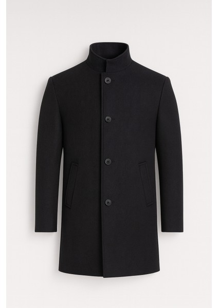 Bertolucci Dik Yaka Fit Kalıp Fileto Cepli Erkek Kaşe Kaban - Füme fırsatları