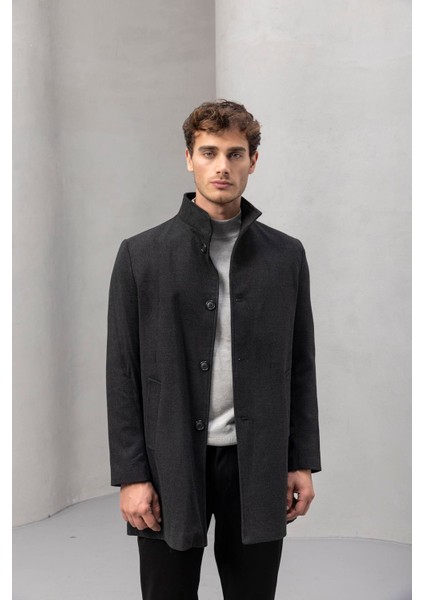 Bertolucci Dik Yaka Fit Kalıp Fileto Cepli Erkek Kaşe Kaban - Füme indirimleri