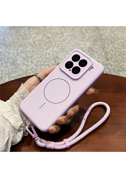 Xiaomi 15 Yumuşak Cilt Dokunuşlu Sıvı Silikon + Bilek Kayışlı Magsafe Uyumlu Pc Telefon Kılıfı (Yurt Dışından)