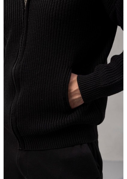 Coppola Selanik Örgü Polo Yaka Cepli Fermuarlı Rahat Kalıp Erkek Triko Hırka - Siyah indirimleri