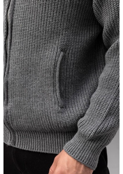 Coppola Selanik Örgü Polo Yaka Cepli Fermuarlı Rahat Kalıp Erkek Triko Hırka - Füme modelleri