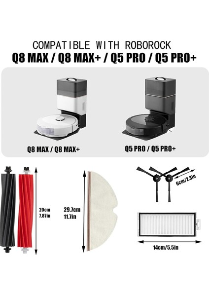 Roborock Q8 Için Max / Q8 Max+(Artı) / Q5 Pro / Q5 Pro+(Artı) Vakum Süpürge Ana Yan Fırça Mop Bezi Hepa Filtreleri (Yurt Dışından) fiyatları