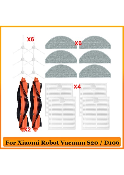 Xiaomi S20 / D106 Için Temizleyici Robot Vakum Temizleyici Yedek Parçalar Ana Yan Fırça Kapağı Hepa Filtre Mop Parçaları (Yurt Dışından)