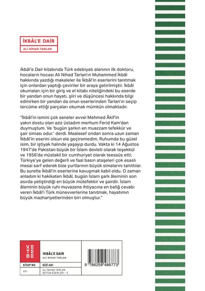İkbâl'e Dair - Ali Nihad Tarlan fiyatları