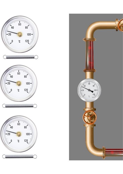 3 Adet Paslanmaz Çelik Temas Borusu Termometresi Doğru Sıcak Su Borusu Sıcaklık Izleme 63MM Bimetal (Yurt Dışından) fiyatları