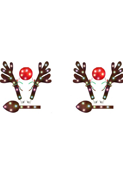 2x Araba Ren Geyiği Boynuzları, LED Işıkları Olan Boynuzlu Araba Kiti, Ren Geyiği Araba Kiti Boynuzları, Burun, Kuyruk, Araba Için Noel Süsleri (Yurt Dışından)