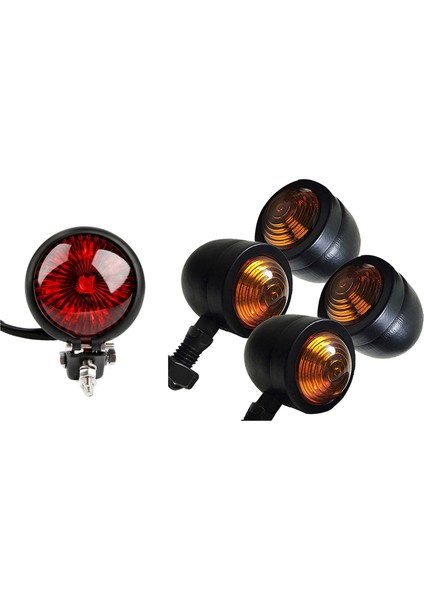 4pcs Siyah Motosiklet Dönüş Sinyali Gösterge Lambası Honda Fatboy Helikopter Bobber Suzuki &amp; 1pcs Kırmızı 12V LED Siyah Ayarlanabilir Cafe Racer Style Stop Tail Işık Motosiklet (Yurt Dışından)