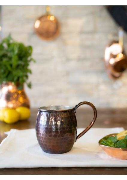 Bakır Kupa Bardak Tombul Model Çekiç Dövme Oksit Renk