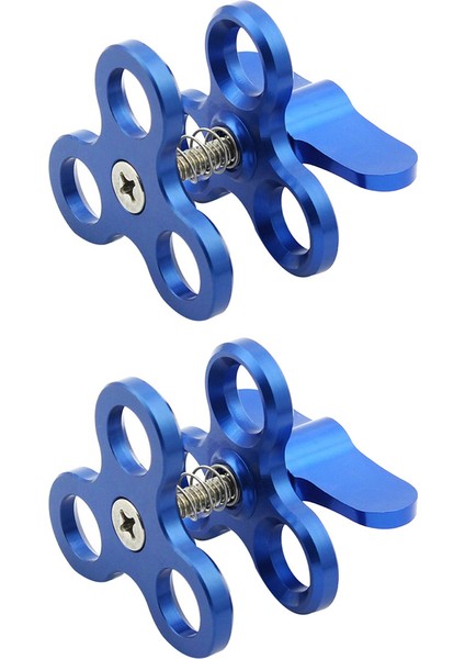 2x Top Kelepçesi 3 Delikler Dalış Işıkları Kol Top Kelebek Klipsli Montaj Braketi Hareket Kamera El Feneri Tripod, Mavi (Yurt Dışından)