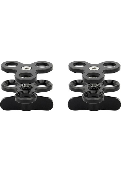 2x Top Kelepçesi 3 Delikler Dalış Işıkları Kol Top Kelebek Klipsli Montaj Braketi Hareket Kamera El Feneri Tripod, Siyah (Yurt Dışından)
