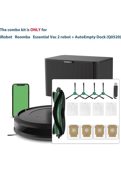 Irobot Roomba Combo Essential Vac 2 Q0520 Elektrikli Süpürge Parçaları Ana Yan Fırça Filtreleri Toz Torbaları Için Yedek Parçalar (Yurt Dışından) indirimleri