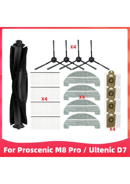 Proscenic M8 Pro / Ultenic D7 Robot Süpürge Yedek Parçası Ana Yan Fırça Hepa Filtre Paspas Bezi Toz Torbaları (Yurt Dışından)