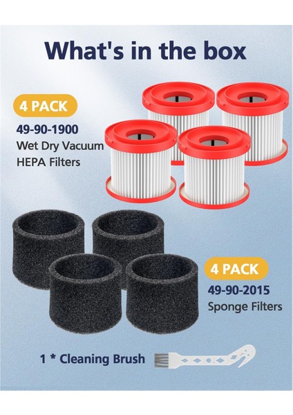 Milwaukee Kablosuz M18 Elektrikli Süpürge 0780-20 0880-20 Için 4'lü Paket 49-90-1900 Islak Kuru Elektrikli Süpürge Hepa Filtresi Yedeği (Yurt Dışından) indirimleri