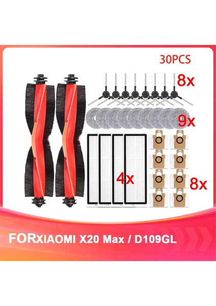 Xiaomi Robot Süpürge X20 Max / D109GL Parça Aksesuarları Ana Fırça Yan Fırça Hepa Filtre Paspas Bezi Toz Torbaları (Yurt Dışından)