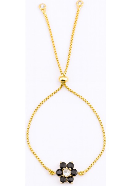 Altın Kaplama Siyah Zirkon Çiçek Figürlü Asansörlü Bileklik fiyatları