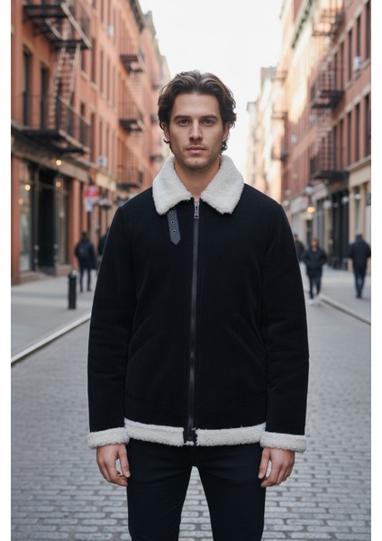 Erkek Klasik Yaka Siyah Kadife Ceket