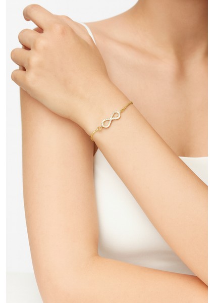 Altın Kaplama Zirkon Taşlı Sonsuzluk Figürlü Asansörlü Bileklik