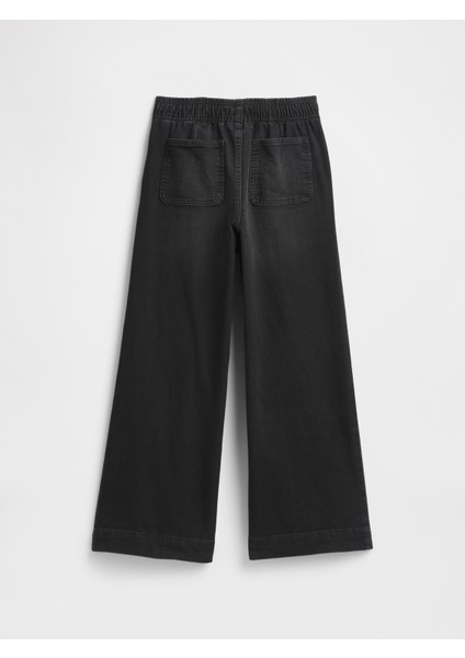 Kız Çocuk Siyah Pull-On Wide-Leg Jean Pantolon modelleri