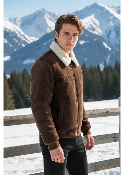 Erkek Klasik Yaka Fermuarlı Taba Kadife Ceket fiyatları